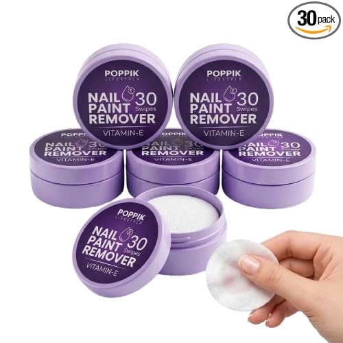 POPPiK Nail Paint Remover Pads – 30 Swipes with Vitamin E | Instant Nail Polish Remover Wipes | Mess-Free, Travel Friendly Nail Polish Remover | Acetone Based Nail Polish Remover Pads for Women (PACK OF 6) - POPPIK LIFESTYLEPOPPiK Nail Paint Remover Pads – 30 Swipes with Vitamin E | Instant Nail Polish Remover Wipes | Mess-Free, Travel Friendly Nail Polish Remover | Acetone Based Nail Polish Remover Pads for Women (PACK OF 6)