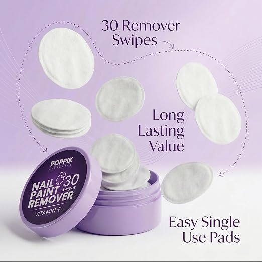 POPPiK Nail Paint Remover Pads – 30 Swipes with Vitamin E | Instant Nail Polish Remover Wipes | Mess-Free, Travel Friendly Nail Polish Remover | Acetone Based Nail Polish Remover Pads for Women (PACK OF 12) - POPPIK LIFESTYLEPOPPiK Nail Paint Remover Pads – 30 Swipes with Vitamin E | Instant Nail Polish Remover Wipes | Mess-Free, Travel Friendly Nail Polish Remover | Acetone Based Nail Polish Remover Pads for Women (PACK OF 12)